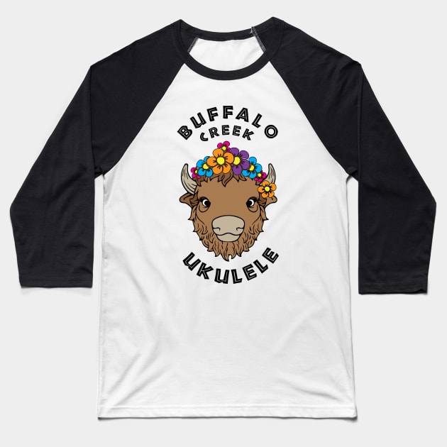 Buffalo Creek Ukulele T-Shirt_Black Text Baseball T-Shirt by Sara Howard